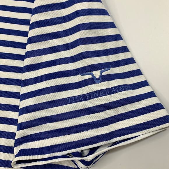 Peter Millar Polo Shirt Mens L Large Royal White Striped Golf The Final Final - Picture 3 of 10